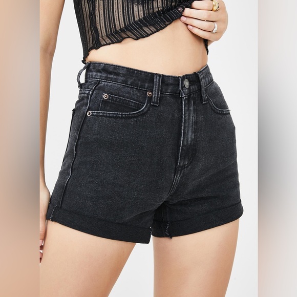 Momokrom Pants - MOMOKROM Washed Black Roll Hem Mom Shorts